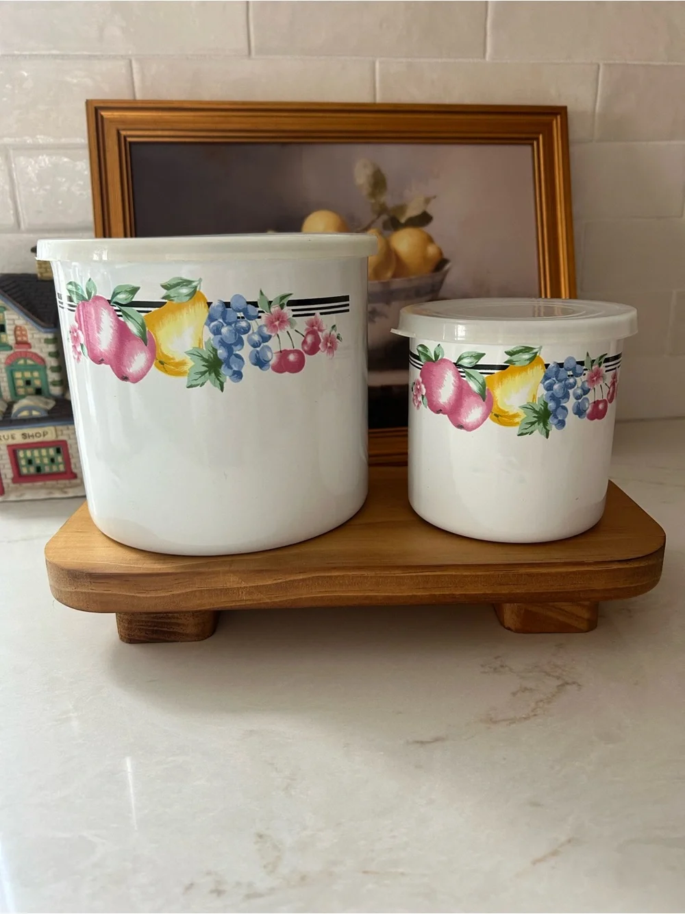 Vintage GMI Fruit Kitchen Canister Set of 2 Metal Storage Containers